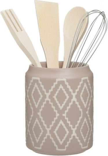 Inart Σετ Kochutensilien mit Ständer Beige