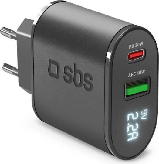 SBS Φορτιστής Χωρίς Καλώδιο με Θύρα USB-A και Θύρα USB-C 20W Power Delivery Μαύρος (TREV20PDW)