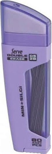 Serve 80 Pencil Leads with Purple Erasers Thickness 0.5mm Type 2B Purple
