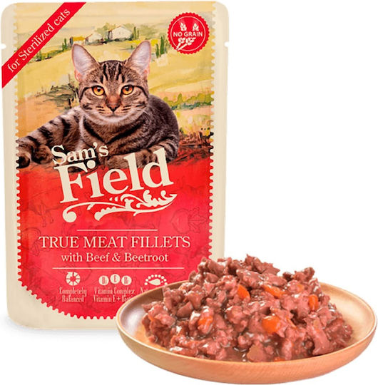 Sam's Field True Meat Fillets Υγρή Τροφή για Γάτες σε Φακελάκι με Βοδινό χωρίς Σιτηρά 85gr