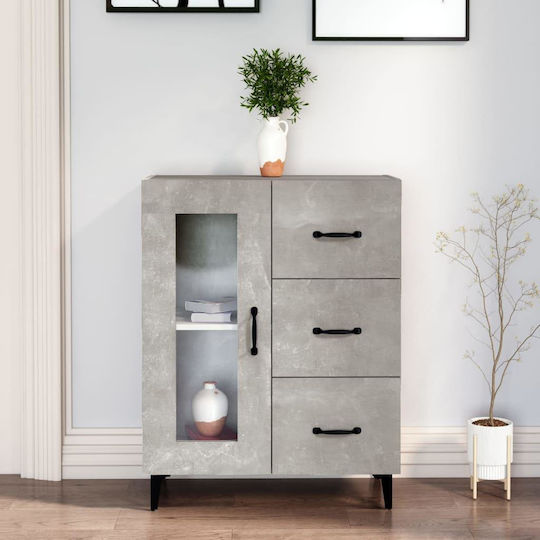 Living Room Display Cabinet made of Particle Board with Windowed Grey Concrete 69.5x34x90cm
