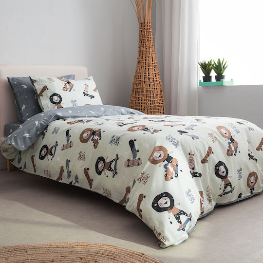Vesta Home Παιδικό Πάπλωμα Διπλής Όψης Μονό Lion Γκρι 160x230εκ.