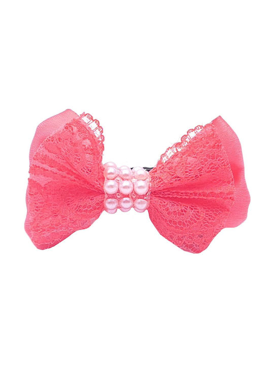Hair Clip with Bow & Pearls in Salmon Center