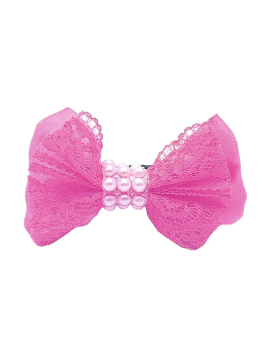 Hair Clip with Bow & Pearls in the Center Fuchsia