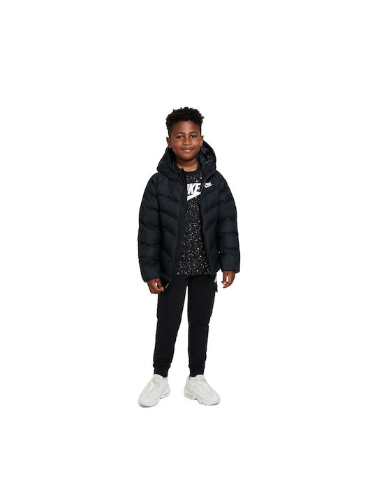 Nike Παιδικό Καπιτονέ Μπουφάν Κοντό με Επένδυση & Κουκούλα Μαύρο
