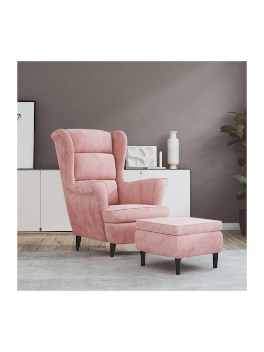 Bergère cu Puf Catifelat Roz 81x90x96.5cm