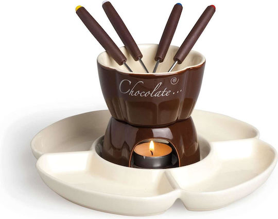 Excelsa Fondue-Topf mit Teelicht aus Porzellan für 4 Personen Braun
