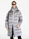 Therma Fit City Μακρύ Γυναικείο Puffer Μπουφάν για Χειμώνα Ασημί