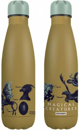 Graffiti Magical Creatures Stainless Steel Kids Water Bottle Harry Potter Thermos with Screw-on Cap Non Spill Yellow 500ml