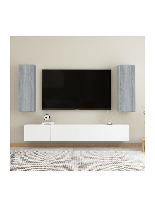 Wall-Mounted Living Room Cabinet with Lighting Grey 30.5x30x90cm