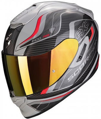 Scorpion EXO-1400 Air Attune Full Face Helmet with Sun Visor ECE 22.05 Grey Black Red EXO1429829902