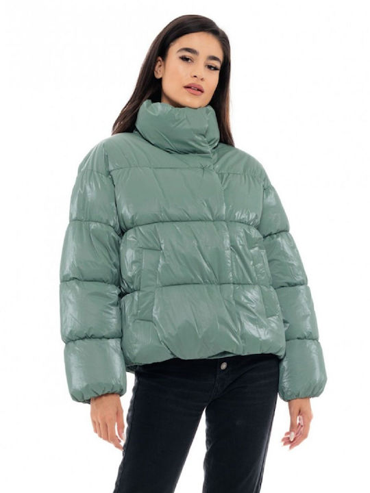 Κοντό Γυναικείο Puffer Μπουφάν για Χειμώνα Mint