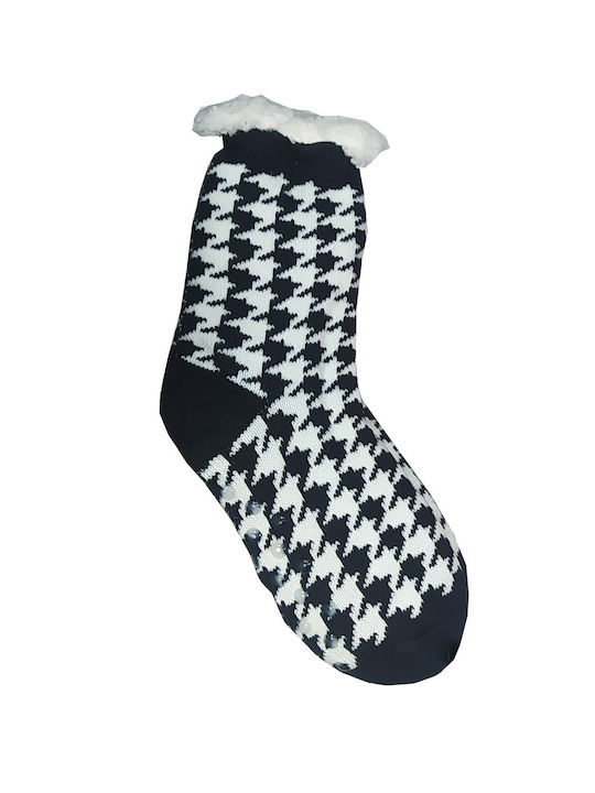 Glady's Women's Winter Anti-Slip Socks with Faux Fur Lining-SD0766 Black-White