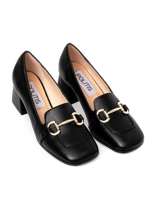 Black leather moccasin with gold decorative POLITIS