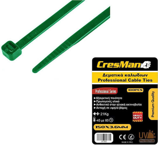 Cresman Plastic Cable Ties 250mmx4.8mm in Green Colour 100pcs 07863