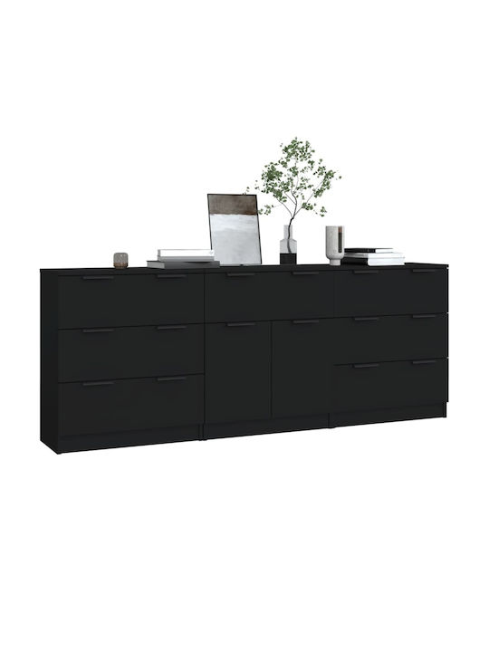 Wooden Buffet with Drawers Black L60xW30xH70cm