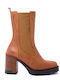Leather Women's Chelsea Boots with High Heel Tabac Brown