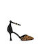 Sarigiannis women's black leopard pump with strap