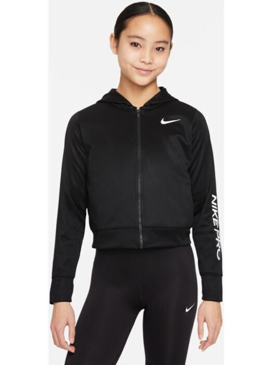 Nike Αθλητική Παιδική Ζακέτα Φούτερ με Κουκούλα για Κορίτσι Μαύρη Therma-Fit