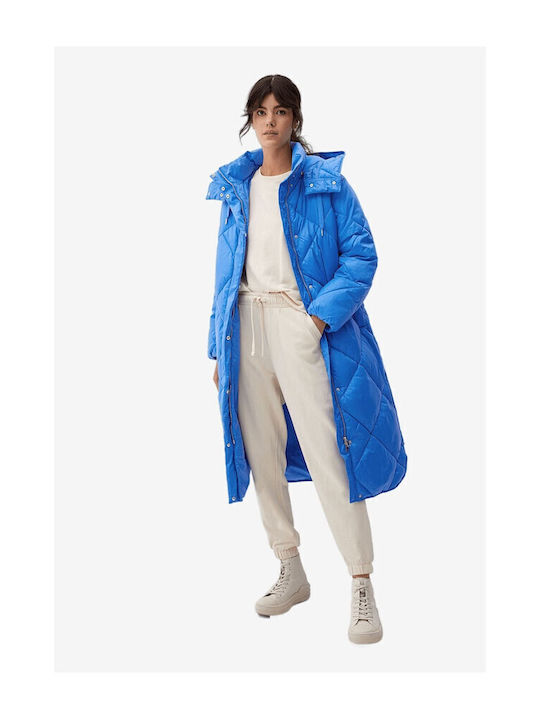 Women's Long Puffer Jacket for Winter with Hood Light Blue