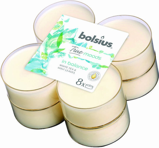 Bolsius Lumânări Mici True Moods Aromatice Cu Miros Ceai Alb & Frunze De Mentă În Culoare Bej 8 Bucăți