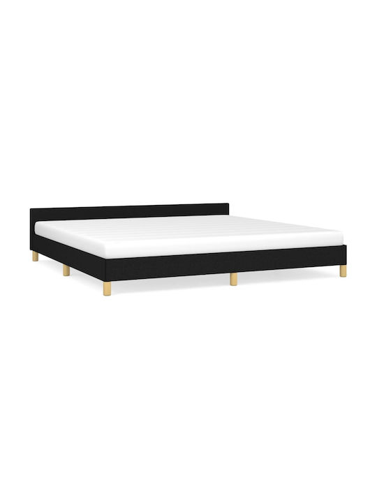 Κρεβάτι King Size Επενδυμένο με Ύφασμα Μαύρο με Τάβλες για Στρώμα 200x200cm