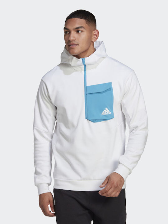 adidas Designed For Gameday Φούτερ Λευκό με Κουκούλα
