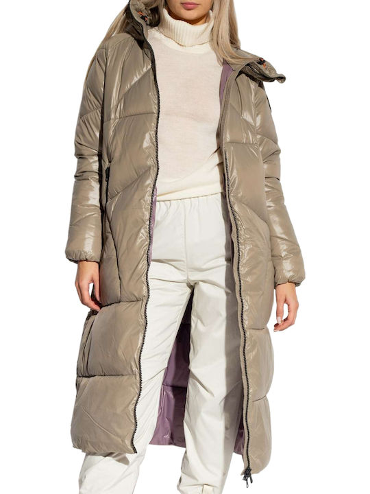 Hilla Women's Long Puffer Jacket for Winter with Hood Elephant Grey