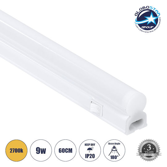 GloboStar Tubo Under-Cabinet LED Light 9W Warm White with Switch L60xD2.2xH3.5cm