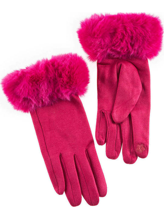 Verde Fuchsia Γυναικεία Γάντια με Γούνα