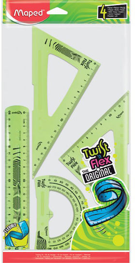 Maped Set of 4 Geometric Instruments Plastic 20cm Green Twist ‘n Flex
