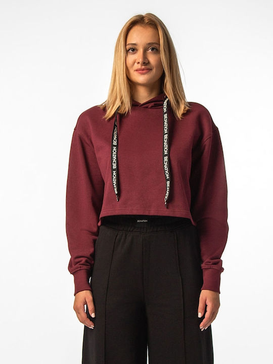 Cropped Women's Sweatshirt Hooded Burgundy