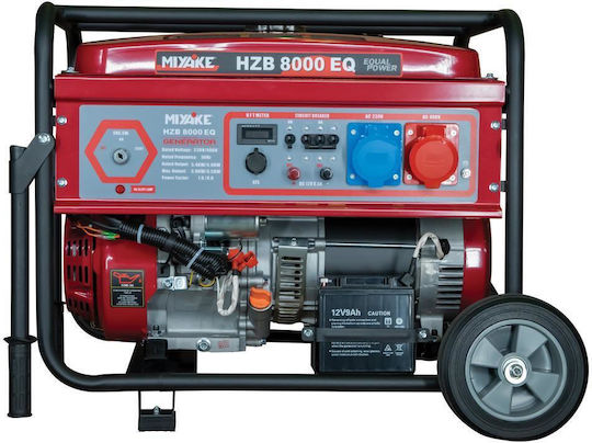 Miyake HZB 8000 EQ Τριφασική Γεννήτρια Βενζίνης Τετράχρονη με Ηλεκτρική Μίζα, Ρόδες και Μέγιστη Ισχύ 6.5kVA Τριφασική + Μονοφασική