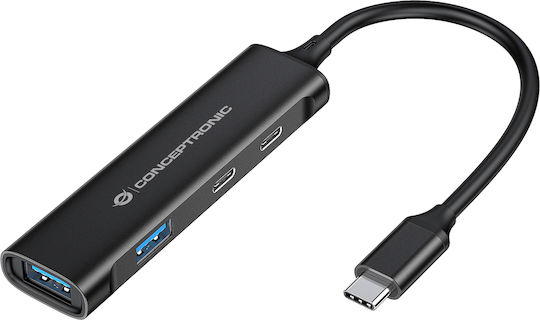 Conceptronic USB-Hub 4 Anschlüsse USB 3.2 mit USB-C Anschluss Grau