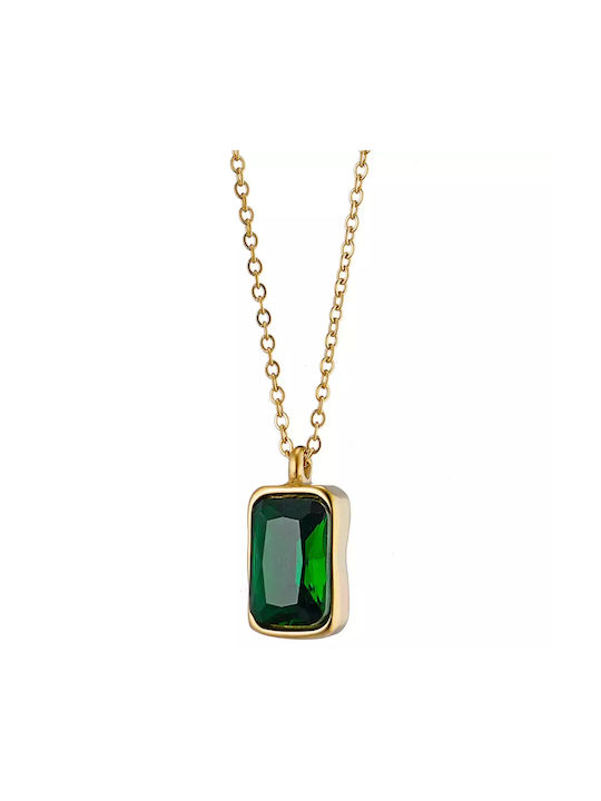 Γυναικείο κολιέ με Πράσινη πέτρα ατσάλι 316L χρυσό Art 07164