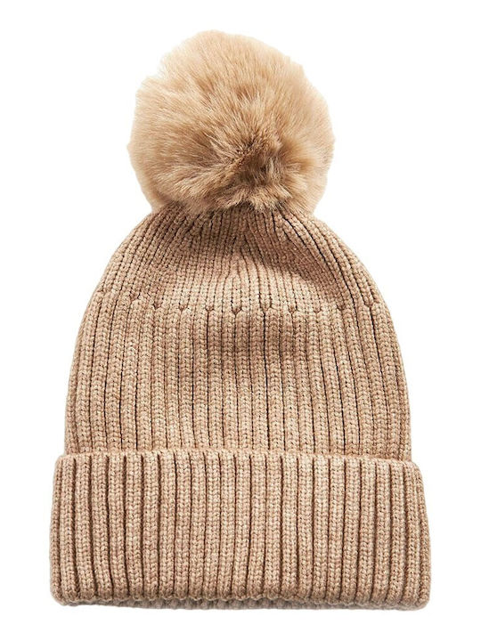 Verde Pom Pom Beanie Männer Beanie mit Rippstrick in Beige Farbe