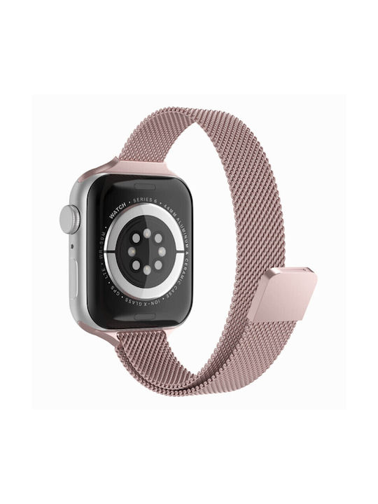 Techsuit Watchband Milanese Strap Stainless Steel Pink (Apple Watch 2 / 3 / 4 / 5 / 6 / 7 / 8 / SE / ULTRA - 42 / 44 / 45 / 49 mm) KF239499
