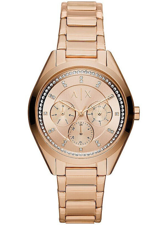 Armani Exchange Women's Watch Chronograph with Pink Gold Metal Bracelet