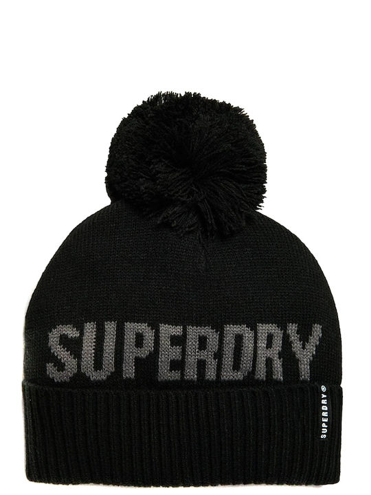 Pom Pom Beanie Γυναικείος Σκούφος Πλεκτός σε Μαύρο χρώμα