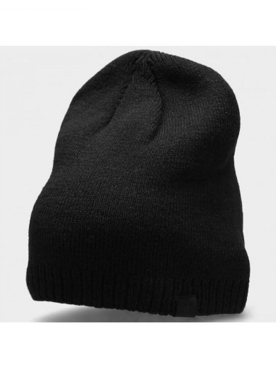 4F Beanie Unisex Σκούφος με Rib Πλέξη σε Μαύρο χρώμα