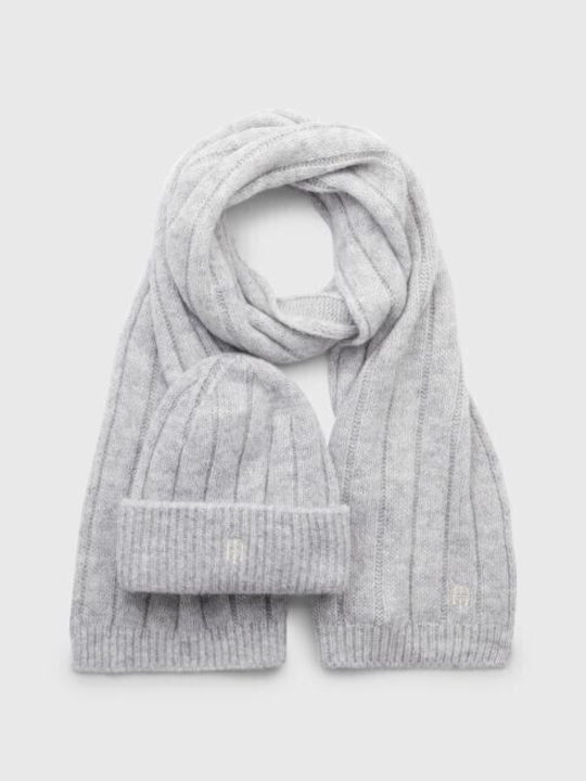Feminin Set cu Căciulă cu Tricotaj Rib în culoarea Gri