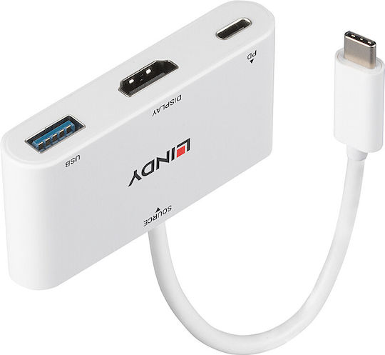 Lindy Μετατροπέας USB-C male σε HDMI / USB-A / USB-C female Λευκό 1τμχ 43340