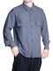 Long Sleeve Cotton Overshirt in Wide Line Gray