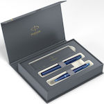 Parker Stiftset Rollerball aus Stahl Blau in einem Etui (in einer Papierkassette)