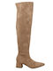 Suede Γυναικείες Μπότες με Μεσαίο Τακούνι Camel