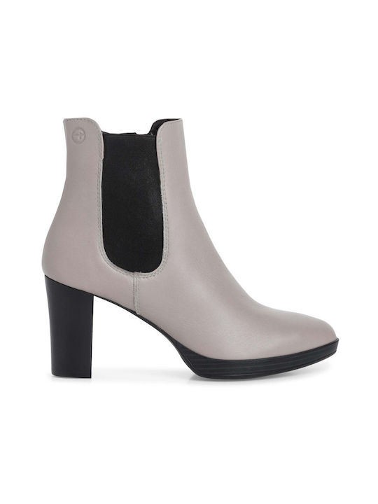 Tamaris Leather Women's Ankle Boots with Medium Heel Gray