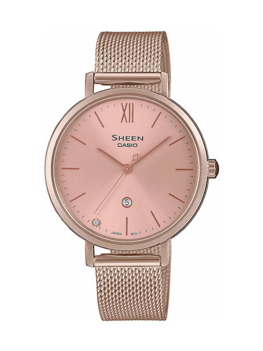 Casio Sheen Watch with Pink Gold Metal Bracelet