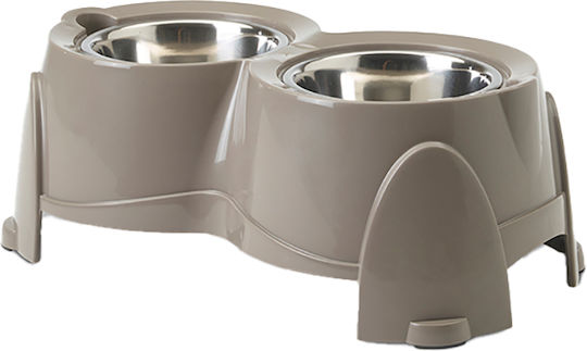 Savic Ergo Feeder Неръждаем Купа Храна за Куче & Котка с Основа 2x 1.5lt 28см в Сив Цвят