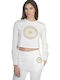 Art Patch Women's Crop Top Cotton Long Sleeve White