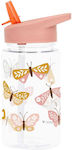 A Little Lovely Company Kids Plastic Water Bottle with Straw Butterflies Pink 450ml